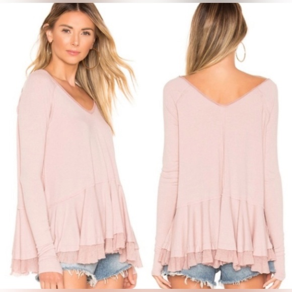 Free People Tangerine Long Sleeve Tee Blouse Mauve Size Medium - Picture 2 of 12